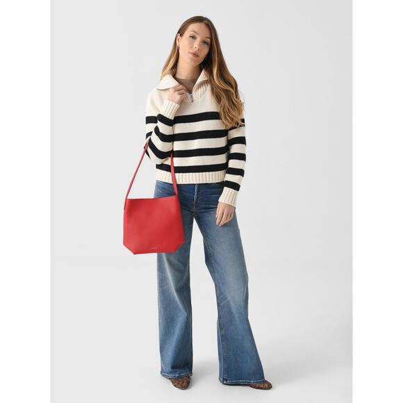 Kule The Matey Cream Black Stripe Chunky Cotton Knit Zip Collar Sweater womens S - Picture 6 of 17